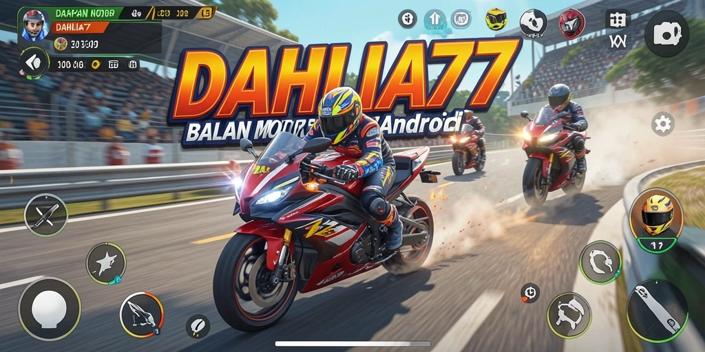 Screenshot DAHLIA77 menampilkan balapan motor mendebarkan di trek yang indah.