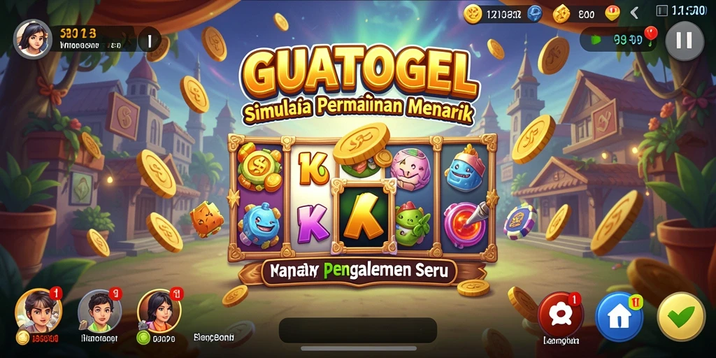 Screenshot utama GUATOGEL menampilkan karakter yang berinteraksi dalam dunia simulasi.
