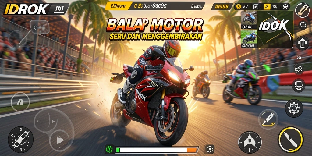 Tampilan gameplay balapan motor yang seru di IDROK.