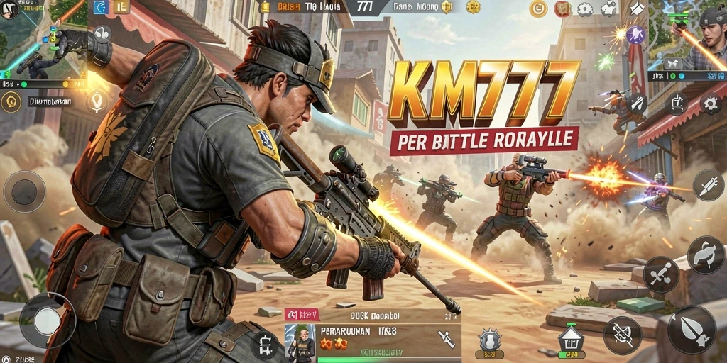Screenshot dari gameplay KM777 menampilkan aksi pertempuran yang seru.