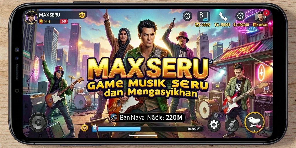 Tangkapan layar gameplay MAXSERU menampilkan pengalaman bermain musik yang seru.