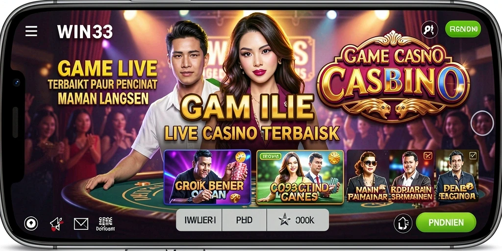 Screenshot gameplay menunjukkan dealer langsung ramah dan interaksi pemain.